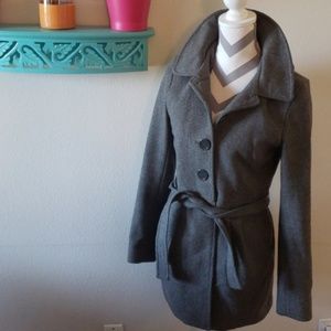 H&M Divided Gray Wool Hooded Peacoat